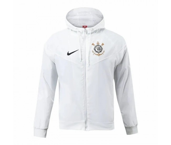 Corinthians Mens White Hooded Windrunner Soccer Jacket 2024-25