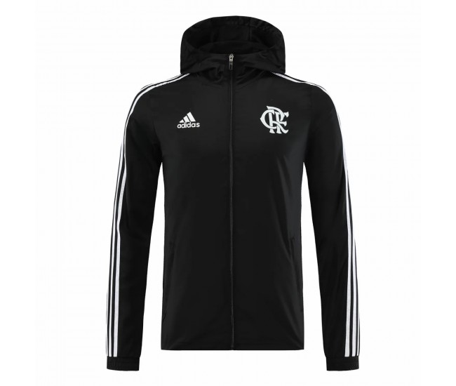 Flamengo Mens Windrunner Full Zip Hooded Soccer Jacket Black 2023-24