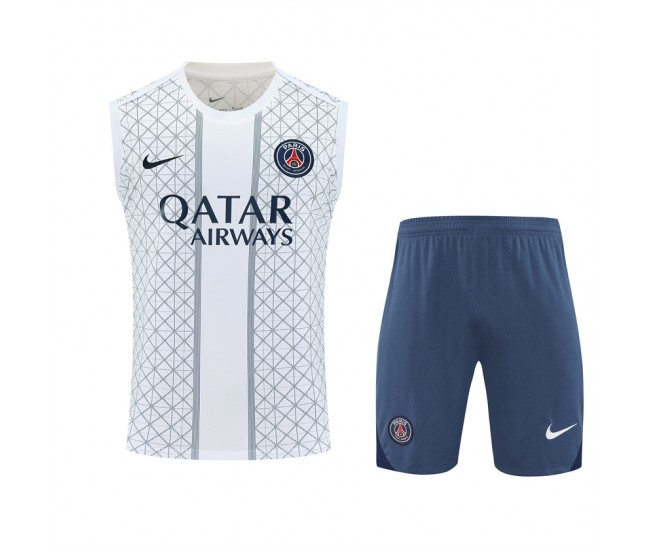 Paris Saint-Germain Mens Pre Match White Sleeveless Training Kit 2025-26