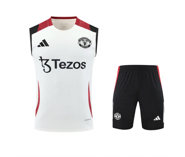 Manchester United Adult Off White Training Sleeveless Soccer Kit 2024-25