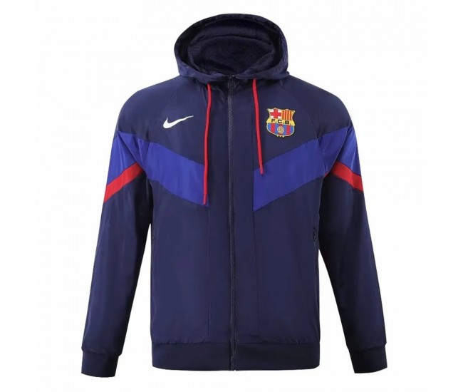 FC Barcelona Mens AWF Raglan Hoodie Soccer Jacket Blue 2023-24