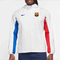 FC Barcelona Mens AWF Raglan Hoodie Soccer Jacket White 2023-24
