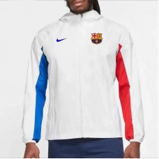 FC Barcelona Mens AWF Raglan Hoodie Soccer Jacket White 2023-24 FC Barcelona Mens AWF Raglan Hoodie Soccer Jacket White 2023-24