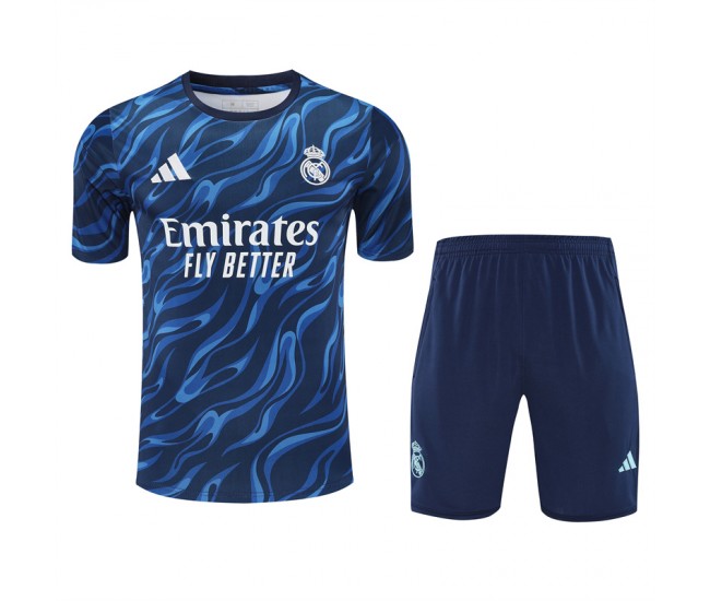 Real Madrid Mens Pre Match Blue Soccer Training Kit 2025-26