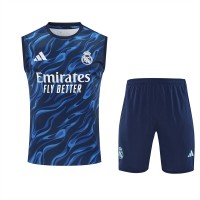 Real Madrid Mens Pre Match Sleeveless Blue Soccer Kit 2025-26