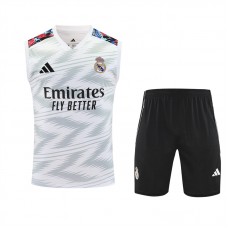 Real Madrid Mens Pre Match Sleeveless White Soccer Kit 2025-26 Real Madrid Mens Pre Match Sleeveless White Soccer Kit 2025-26