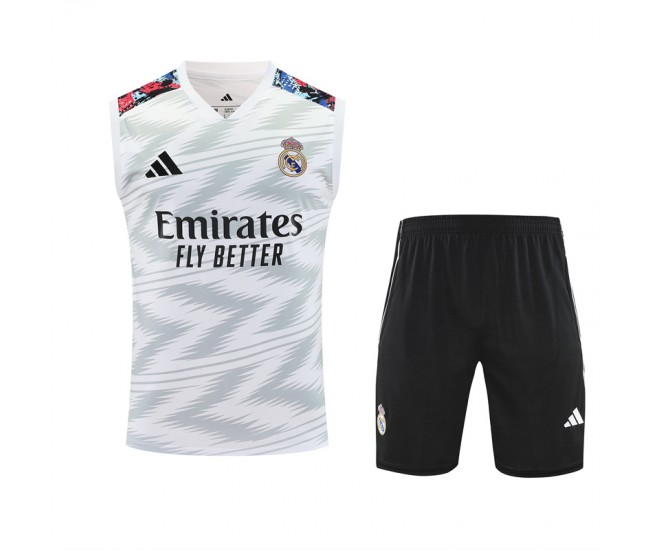 Real Madrid Mens Pre Match Sleeveless White Soccer Kit 2025-26
