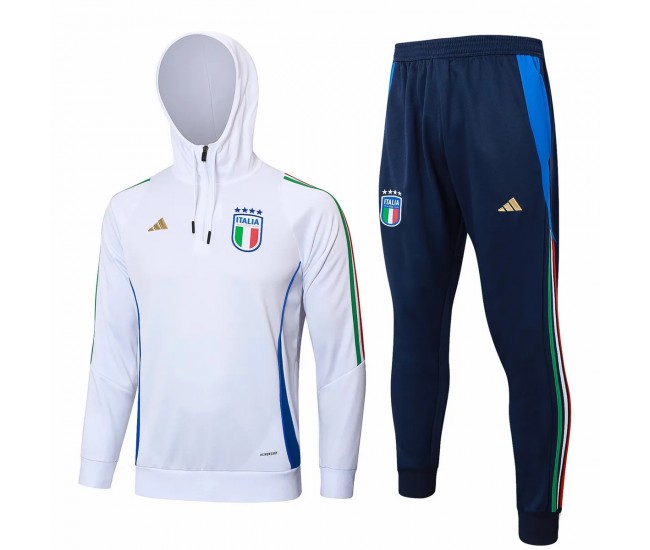 Italy White Training Hooded Technical Soccer Tracksuit 2024-25