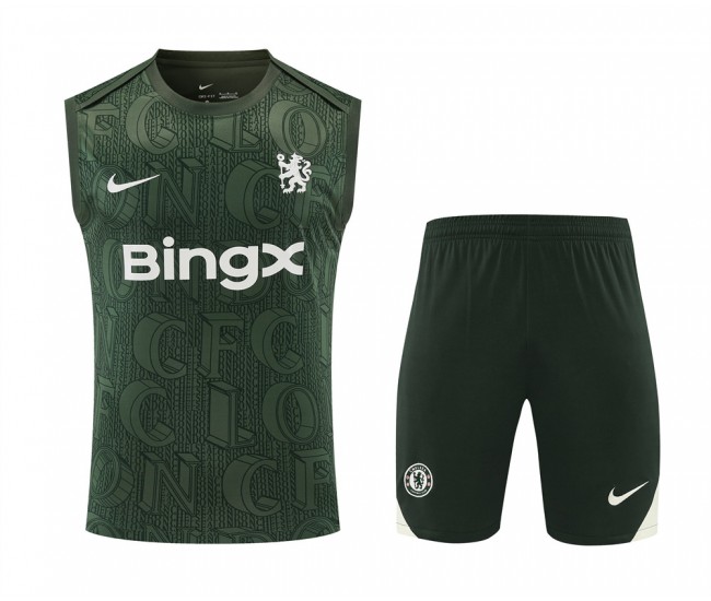 Chelsea Adult Pre Match Training Green Sleeveless Soccer Kit 2025-26
