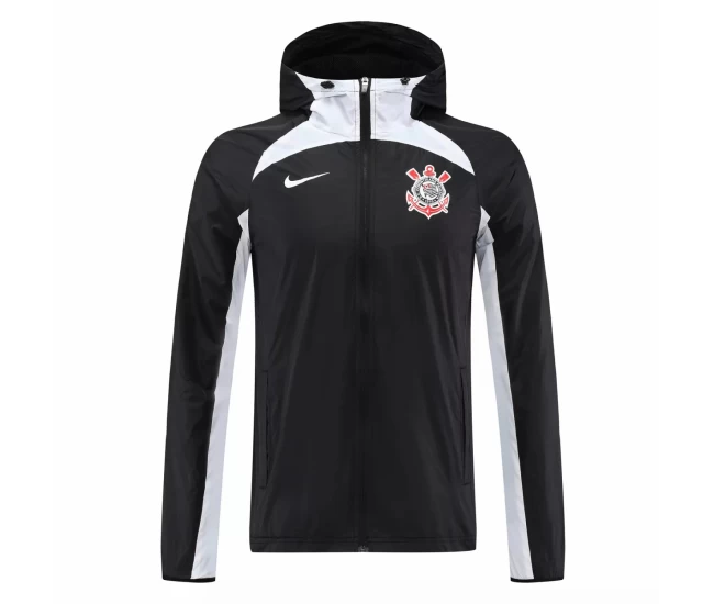 Corinthians Mens Black Windrunner Soccer Jacket 2022-23