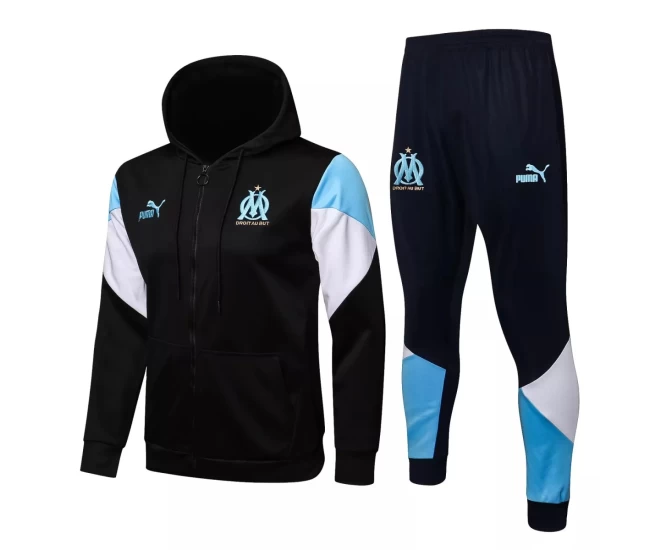 Olympique Marseille Black Hooded Presentation Soccer Tracksuit 2021-22