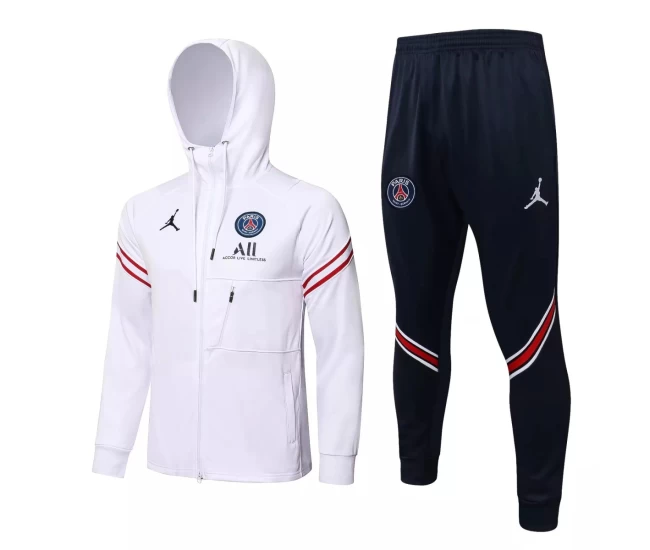 PSG X Jordan White Hooded Presentation Soccer Tracksuit ​2021-22