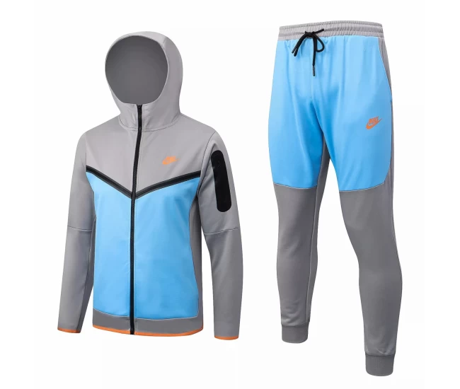 Nike Grey Blue Training Hoodie Presentation Soccer Tracksuit 2022-23