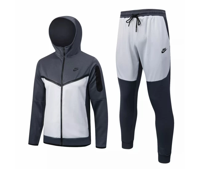Nike Grey White Training Hoodie Presentation Soccer Tracksuit 2022-23