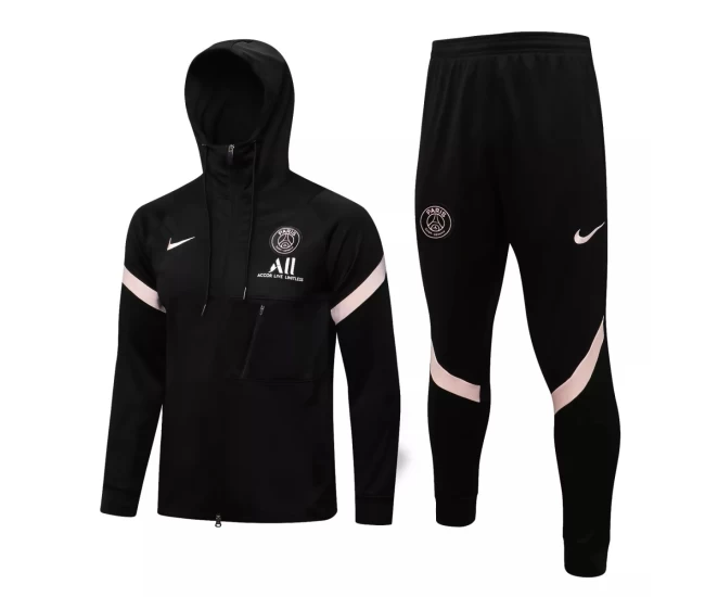 PSG Black Hooded Presentation Soccer Tracksuit 2021-22