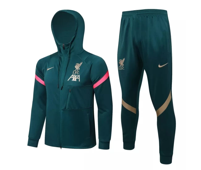 Liverpool FC Green Hooded Presentation Soccer Tracksuit 2021-22