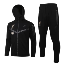 Liverpool Hoodie Presentation Soccer Tracksuit Black 2021-22