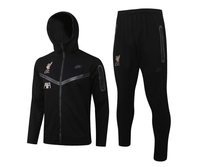 Liverpool Hoodie Presentation Soccer Tracksuit Black 2021-22