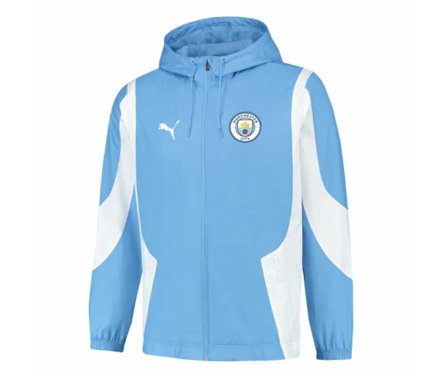 Manchester City Mens Pre Match Anthem Full Zip Hoodie Soccer Jacket 2023-24