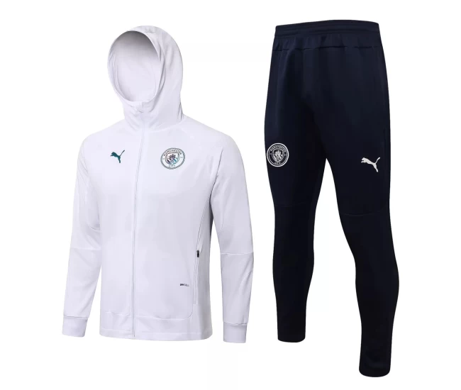 Manchester City White Hooded Presentation Soccer Tracksuit 2021-22