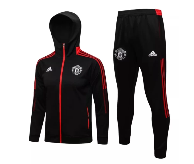 Manchester United Black Hooded Presentation Soccer Tracksuit 2021-22