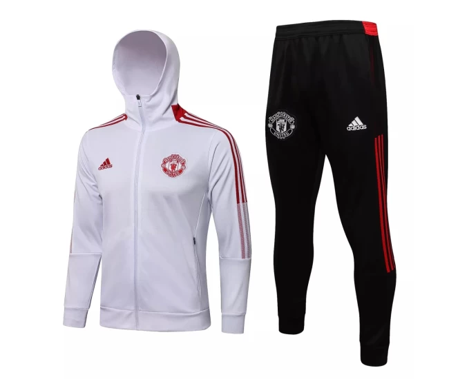 Manchester United White Hooded Presentation Soccer Tracksuit 2021-22