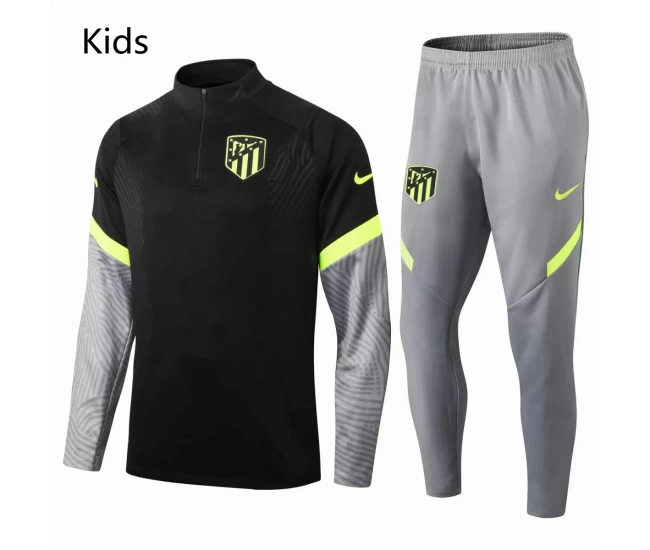 Atletico De Madrid Technical Training Soccer Tracksuit Black Grey Kids 2020 2021