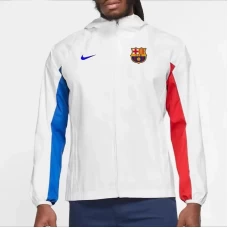 FC Barcelona Mens AWF Raglan Hoodie Soccer Jacket White 2023-24