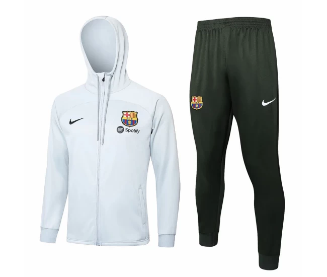 FC Barcelona Beige Hooded Presentation Soccer Tracksuit 2023-24