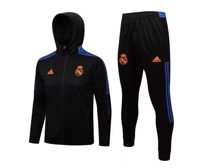 Real Madrid Black Hooded Presentation Soccer Tracksuit 2021-22