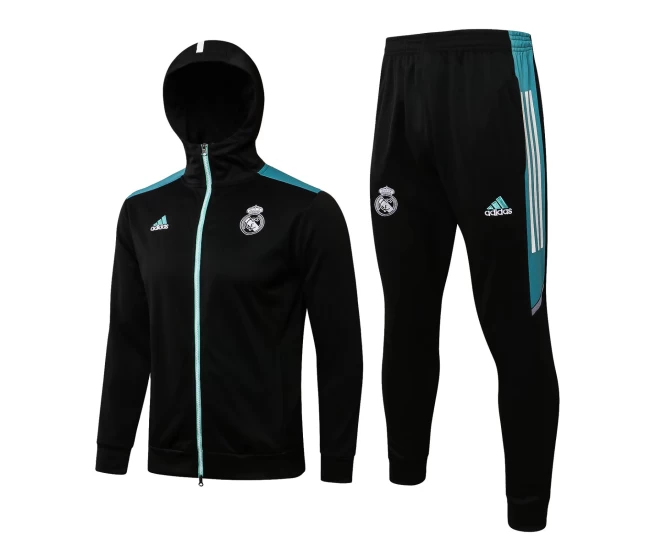 Real Madrid FC Black Hooded Presentation Soccer Tracksuit 2021-22