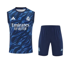 Real Madrid Mens Pre Match Sleeveless Blue Soccer Kit 2025-26