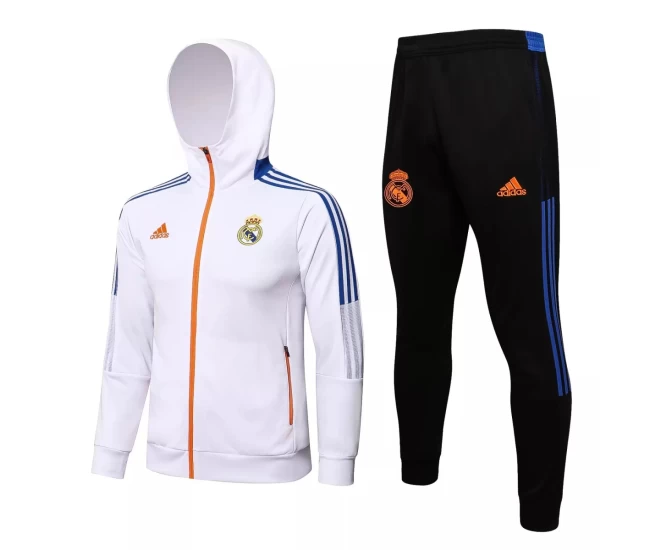 Real Madrid White Hooded Presentation Soccer Tracksuit 2021-22