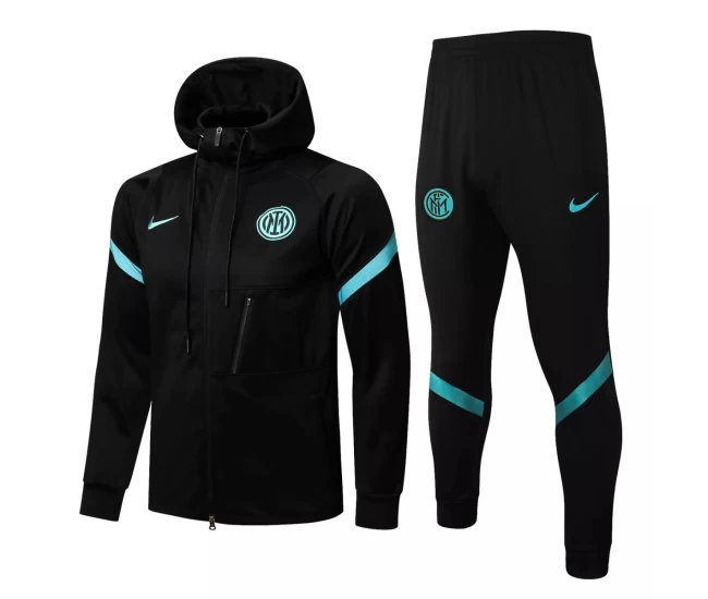 Inter Milan Black Training Hooded Presentation Soccer Tracksuit 2021-22