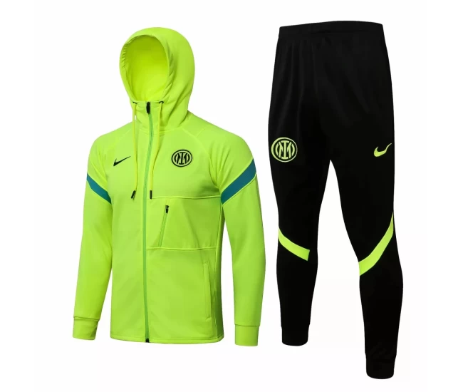 Inter Milan Green Training Hooded Presentation Soccer Tracksuit 2021-22