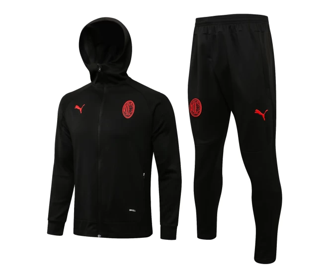 AC Milan Black Hooded Presentation Soccer Tracksuit 2021-22