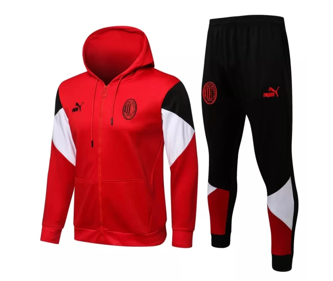 AC Milan Red Hooded Presentation Soccer Tracksuit 2021-22