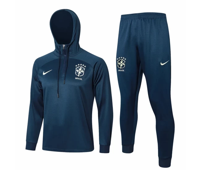 Brazil National Team Blue Hooded Training Soccer Tracksuit 2024-25