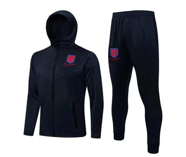 England Navy Training Hooded Presentation Soccer Tracksuit 2021-22